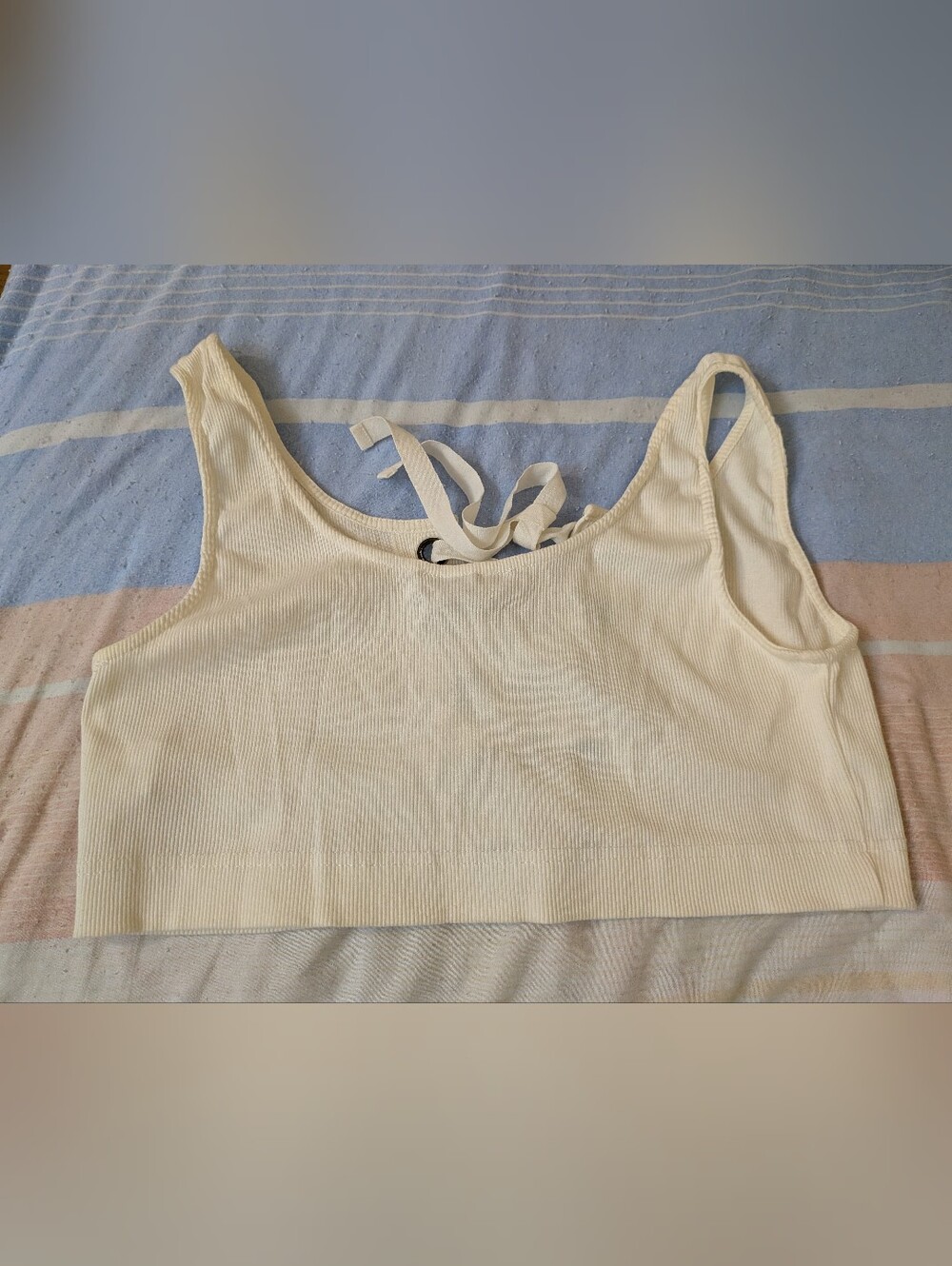 White Lace-Up Ribbed Tank Top - Picture 3 of 5